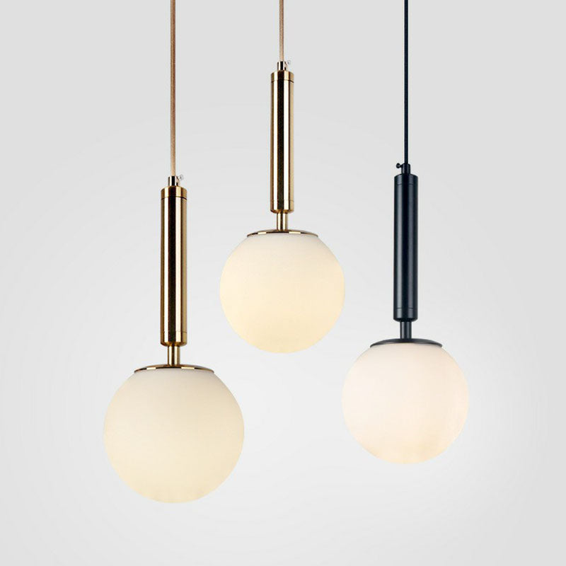 Sleek Bedside Pendant Lamp with White Glass Shade - Single Bulb Design