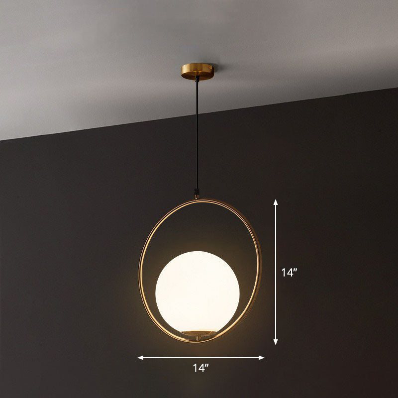 Postmodern Globe Hanging Lamp Kit - White Glass 1-Head Gold Pendant Light for Restaurants
