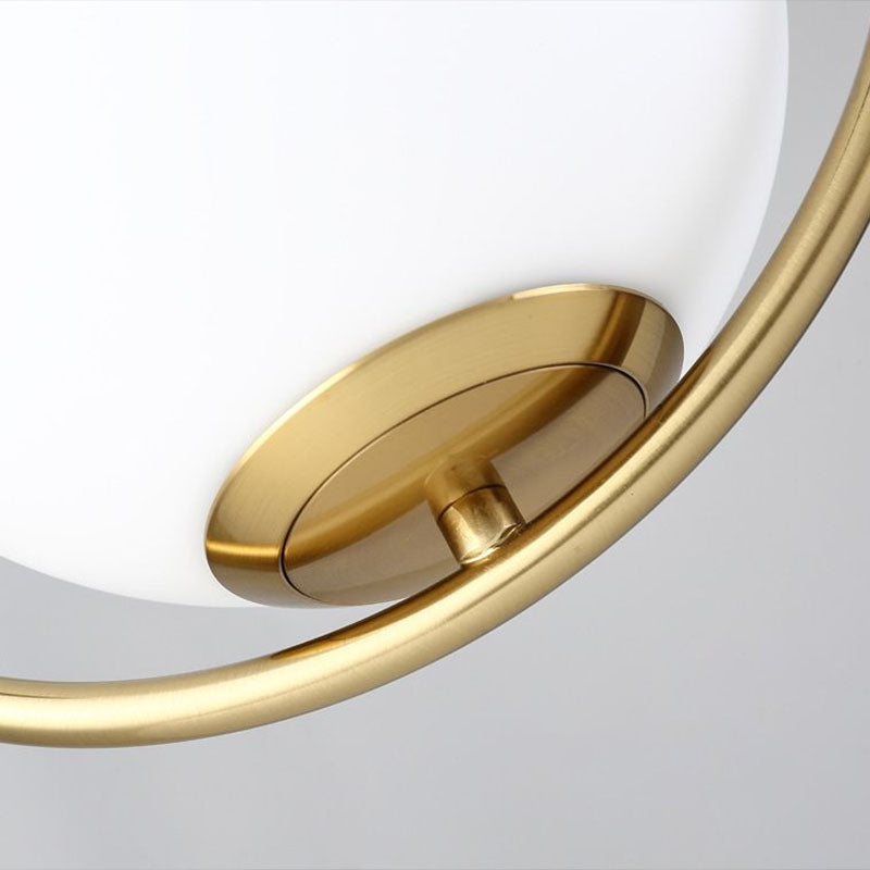 Postmodern Gold Globe Bedside Pendulum Ceiling Pendant with Cream Glass