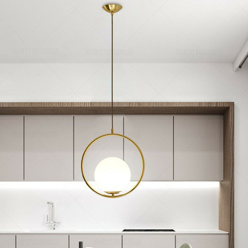 Milky Glass Kitchen Pendant Light- Modern Single-Bulb Hanging Ceiling Fixture