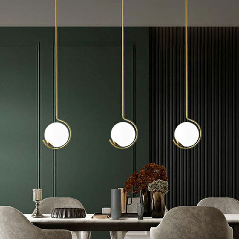Simple Ball Pendant Light Cream Glass Bedside Suspension Lighting in Gold