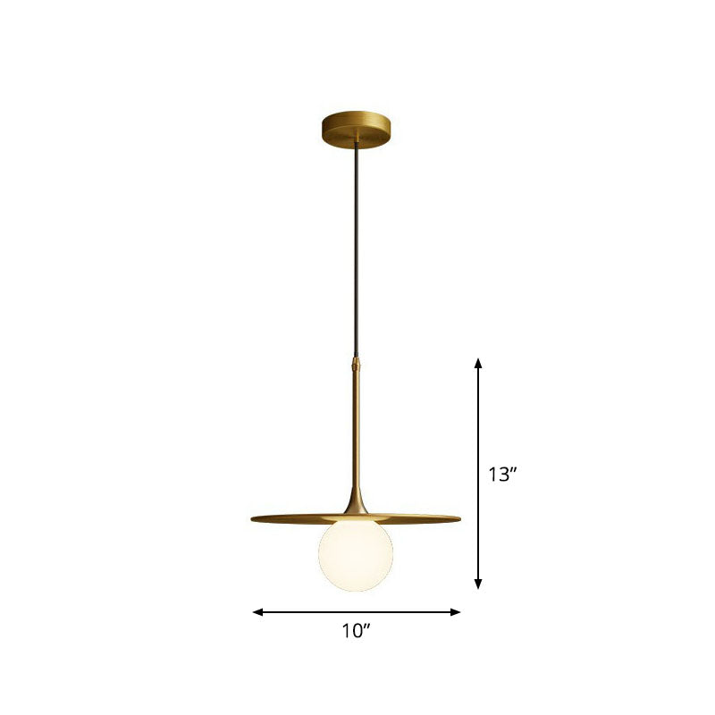 Metallic Ceiling Light with White Glass Shade - Simple Single-Bulb Pendant Lamp