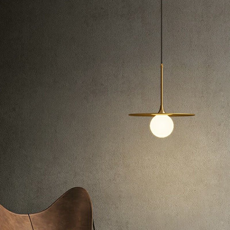 Metallic Ceiling Light with White Glass Shade - Simple Single-Bulb Pendant Lamp