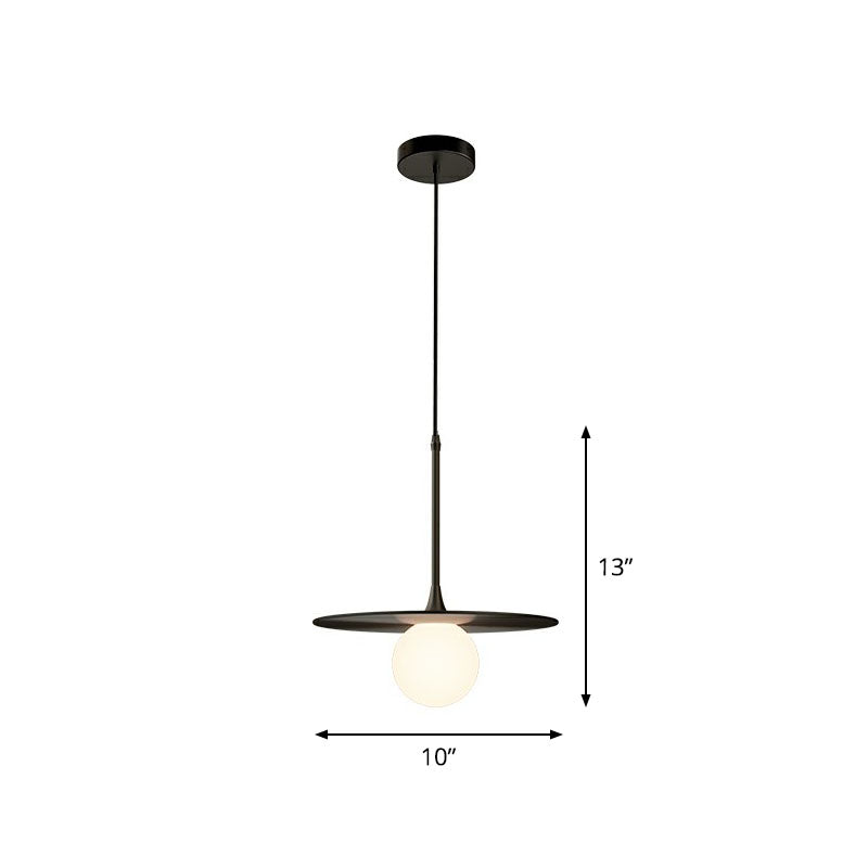 Metallic Ceiling Light with White Glass Shade - Simple Single-Bulb Pendant Lamp