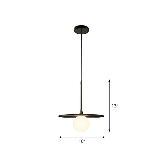 Metallic Ceiling Light with White Glass Shade - Simple Single-Bulb Pendant Lamp