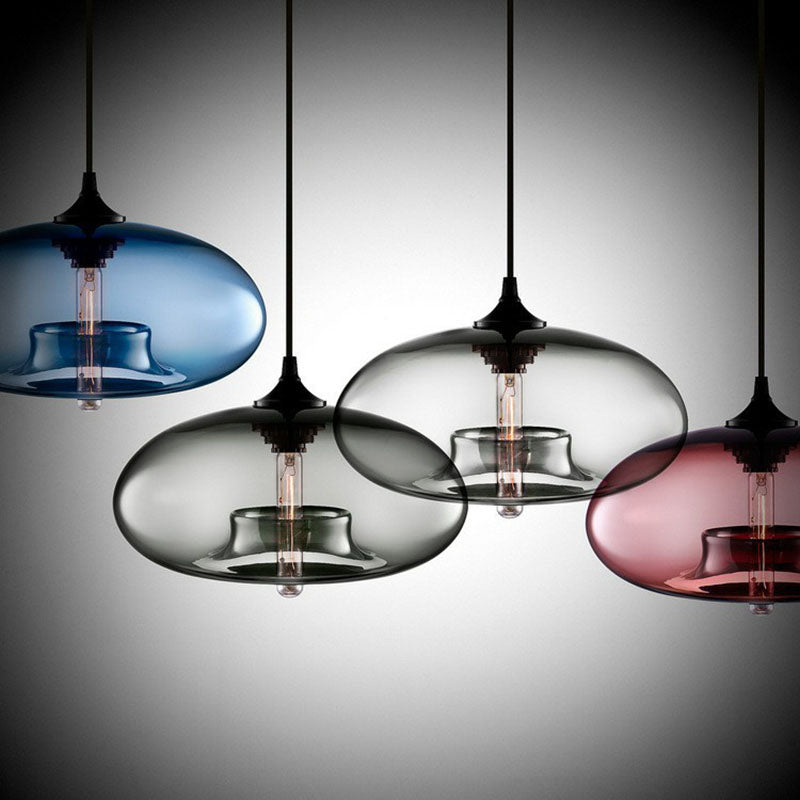 Black Glass Dining Pendant Light with Modern Ellipse Suspension - 1 Head Fixture