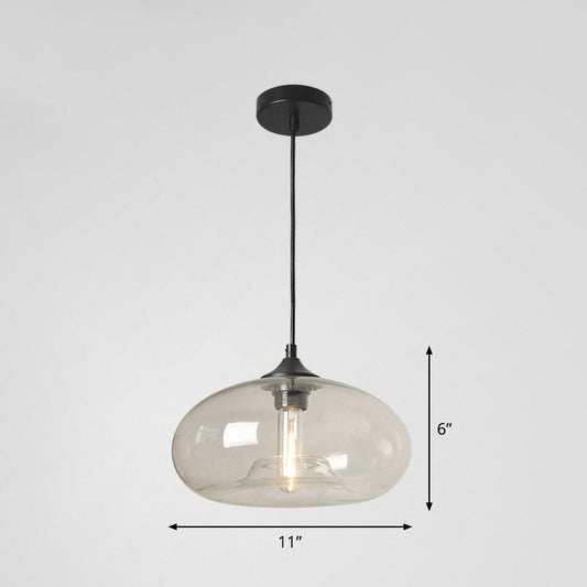 Black Glass Dining Pendant Light with Modern Ellipse Suspension - 1 Head Fixture