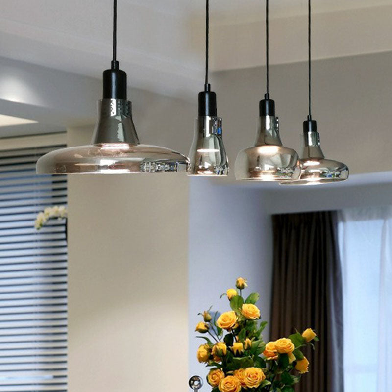 Contemporary Black Smoke Grey Glass Pot Lid Pendant Light for Dining Room Ceiling Lighting