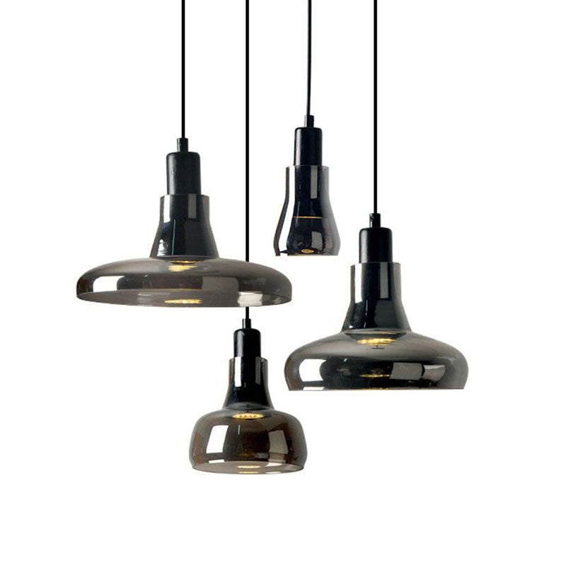 Contemporary Black Smoke Grey Glass Pot Lid Pendant Light for Dining Room Ceiling Lighting