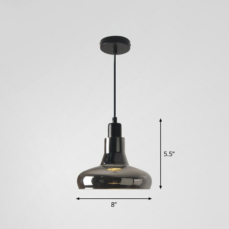 Contemporary Black Smoke Grey Glass Pot Lid Pendant Light for Dining Room Ceiling Lighting