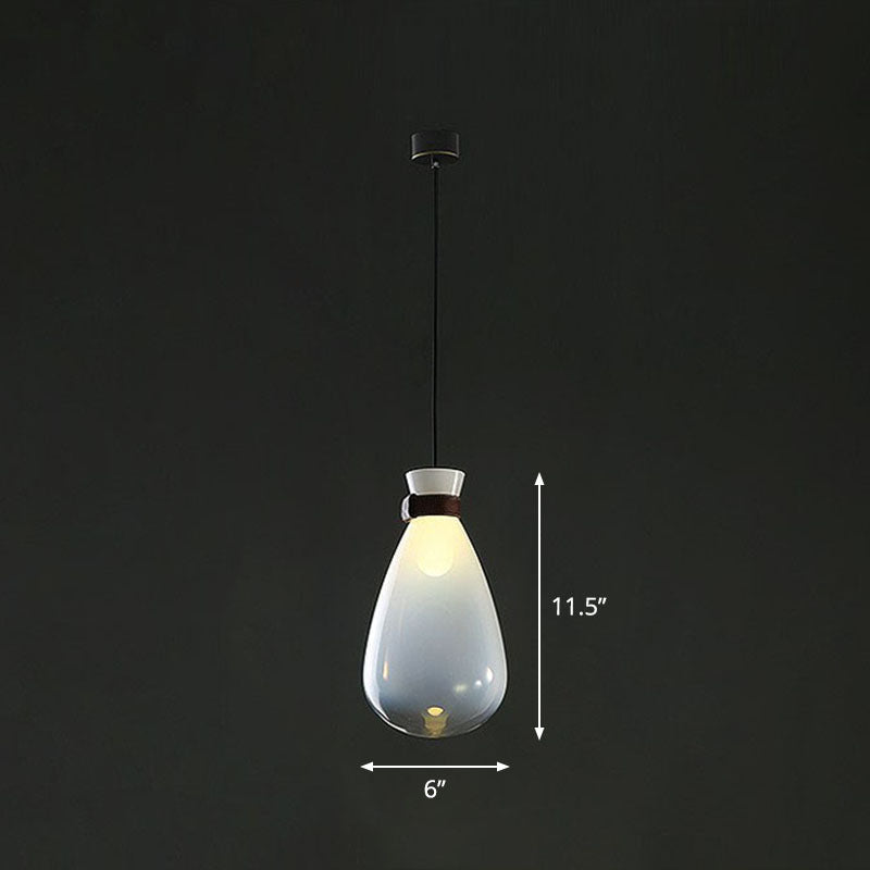 Minimalist Raindrop Glass Hanging Light with Leather Strap - 1-Light Suspended Lighting Fixture