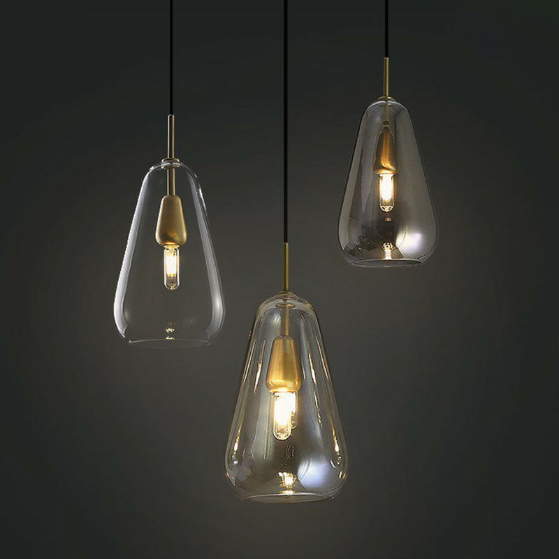 Droplet Glass Pendant Light - Open-Kitchen 1-Head Simplicity Pendulum In Brass