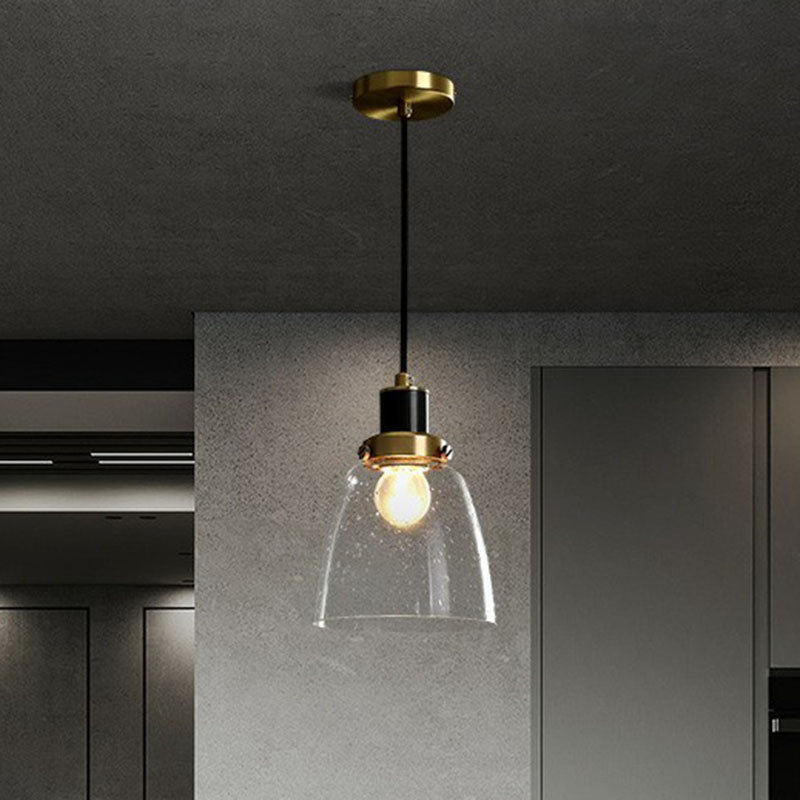 Simple Clear Seeded Glass Geometry Pendant Light for Single Bedroom