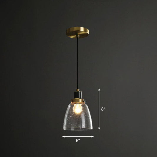 Simple Clear Seeded Glass Geometry Pendant Light for Single Bedroom