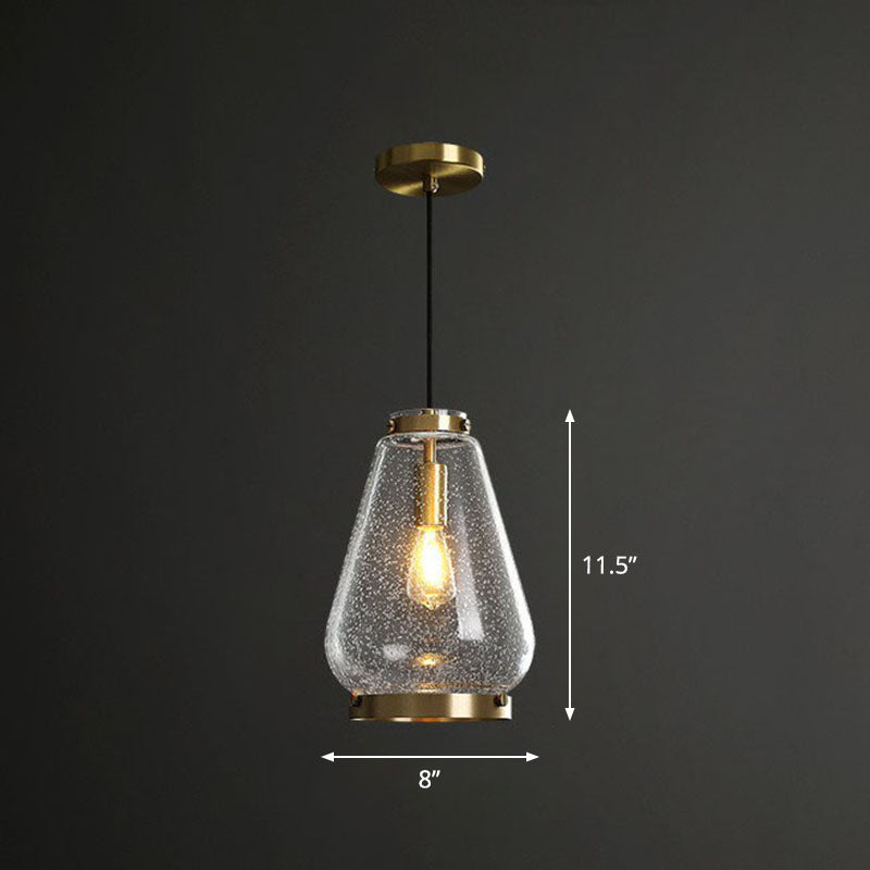 Simple Clear Seeded Glass Geometry Pendant Light for Single Bedroom