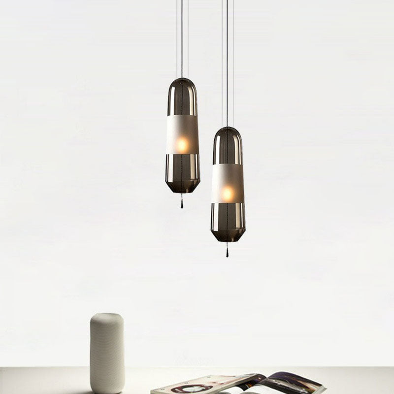 Nordic Glass Elliptical Suspension Light Pendant With Pull Chain - Perfect For Dining Rooms 1 Bulb