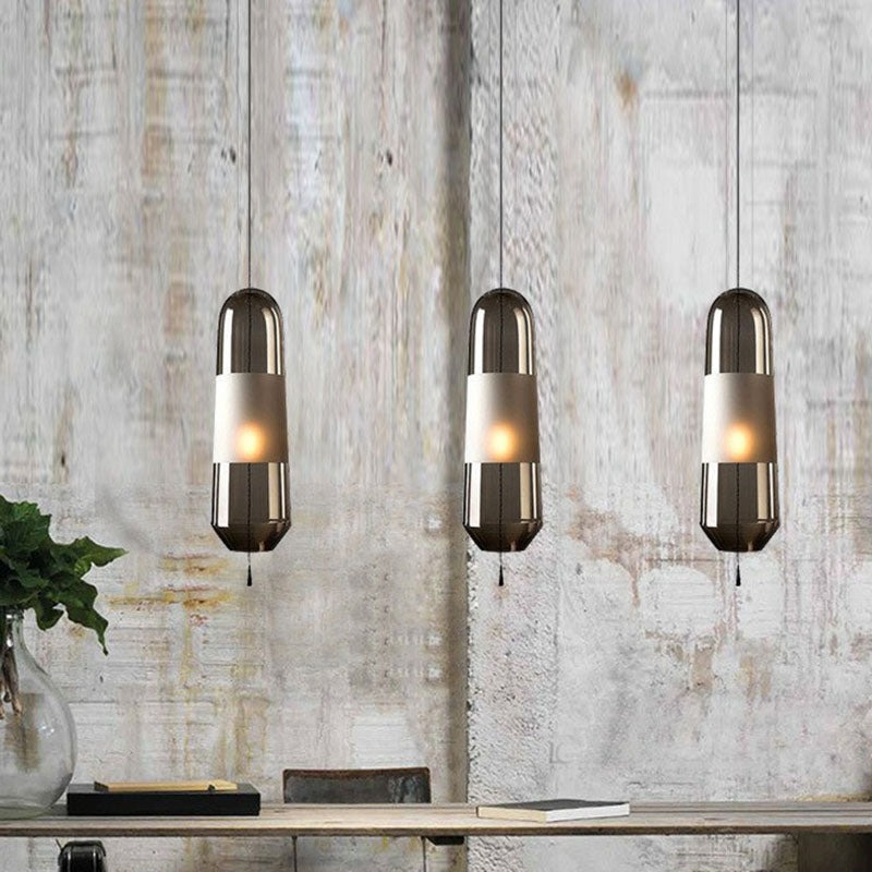 Nordic Glass 1-Bulb Elliptical Suspension Ceiling Pendant Lamp for Dining Room with Pull Chain