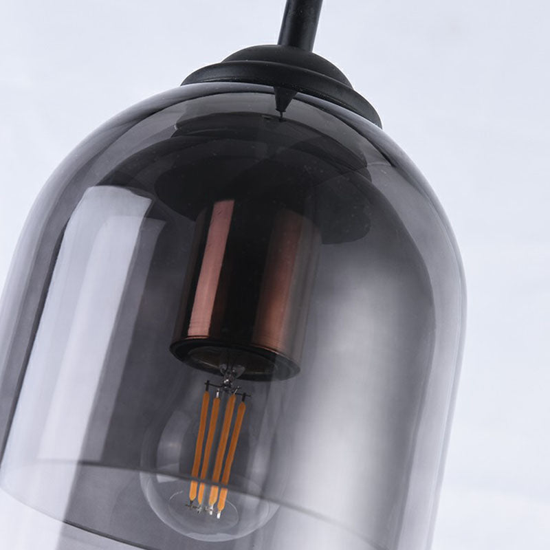Smoke Grey Glass Pendant Light - Modern Cloche Design with 1 Head and Black Hanging Fixture