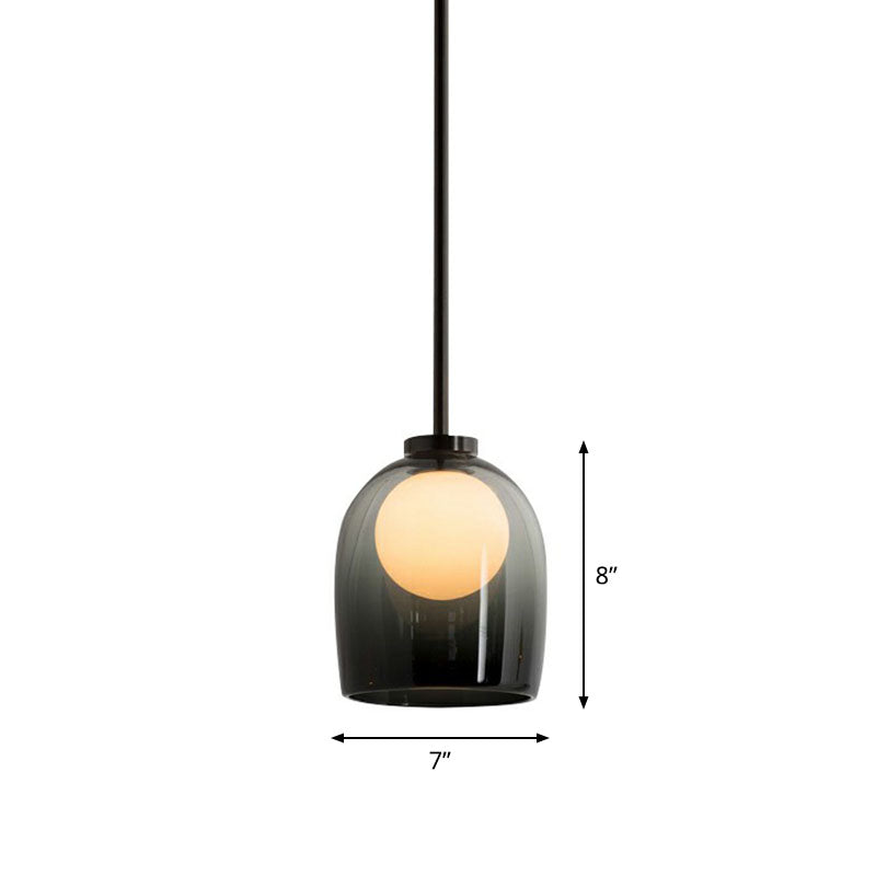 Contemporary Glass Cup Pendant Light for Dining Room - 1 Head Hanging Pendulum