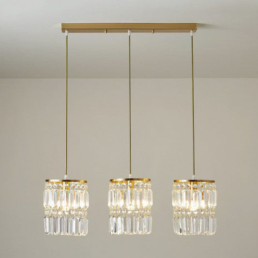 Postmodern Gold Pendant Lamp with 3 Cylinder Crystal Prisms
