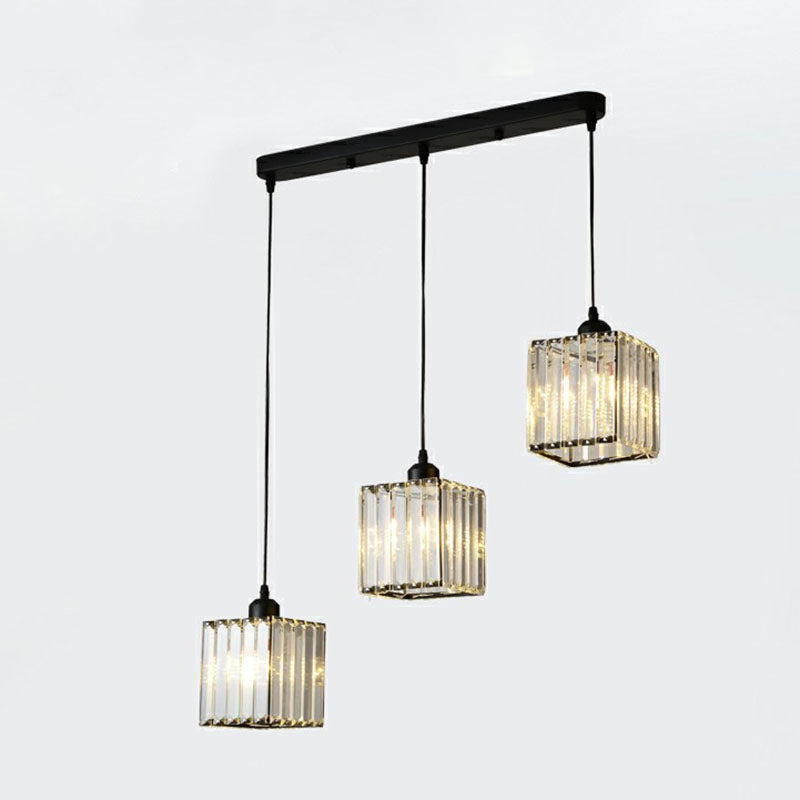 Modern Geometric Crystal Block Pendant Light - 3-Light Ceiling Fixture for Living Room