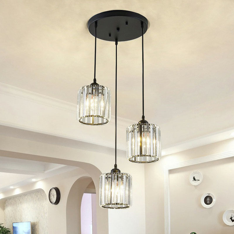 Modern Geometric Crystal Block Pendant Light - 3-Light Ceiling Fixture for Living Room