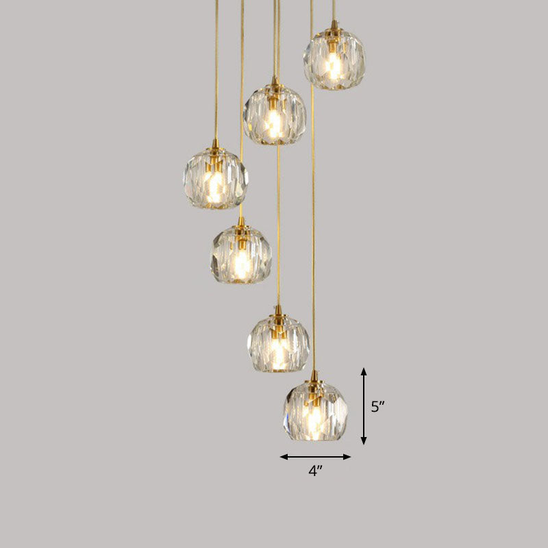 Postmodern Gold K9 Crystal Cluster Pendant Light - Elegant Hanging Lamp for Stairway