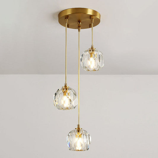 Postmodern Gold K9 Crystal Cluster Pendant Light - Elegant Hanging Lamp for Stairway