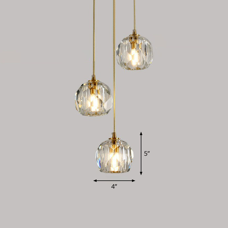 Postmodern Gold K9 Crystal Cluster Pendant Light - Elegant Hanging Lamp for Stairway