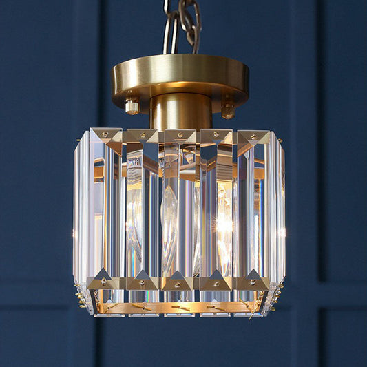 Golden Crystal Prism Semi Flush Mount Light for Foyer with Simple Style