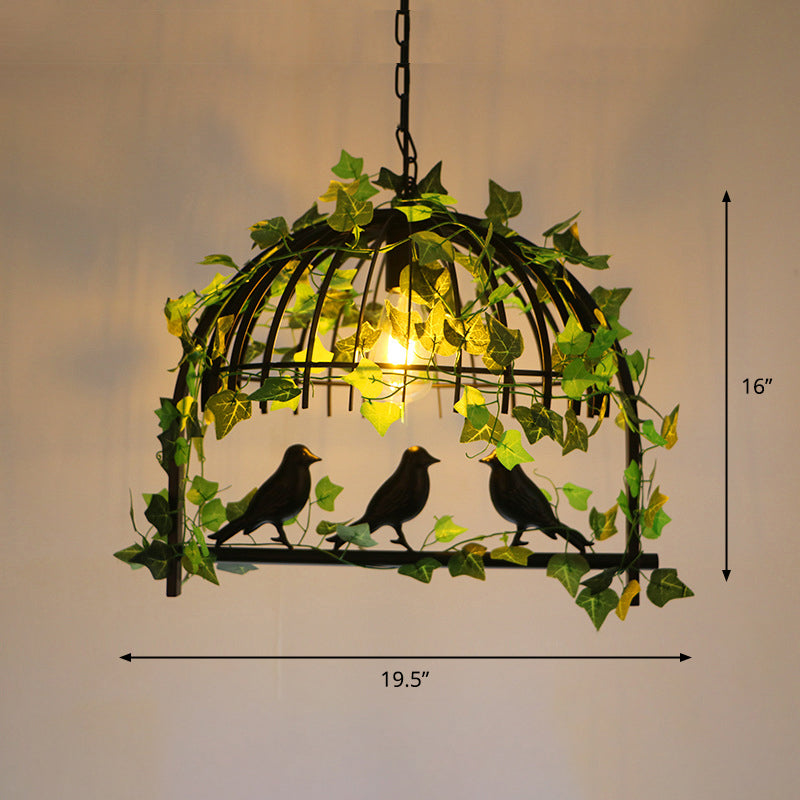 Suspension en forme de cage à oiseaux en fer antique avec lierre artificiel vert - Parfait pour un lustre d'îlot de restaurant