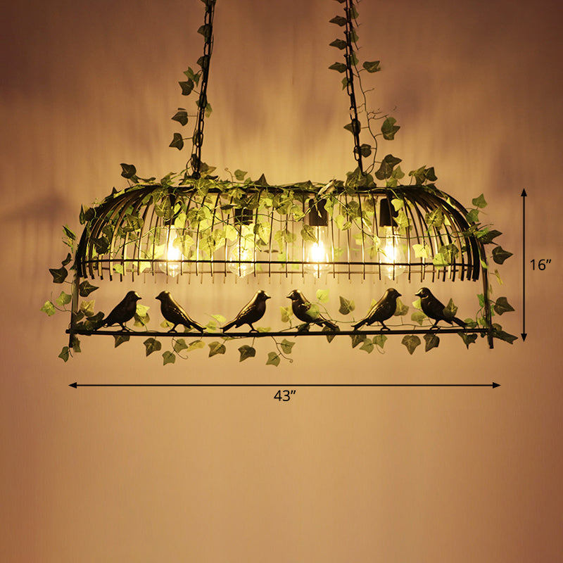 Suspension en forme de cage à oiseaux en fer antique avec lierre artificiel vert - Parfait pour un lustre d'îlot de restaurant
