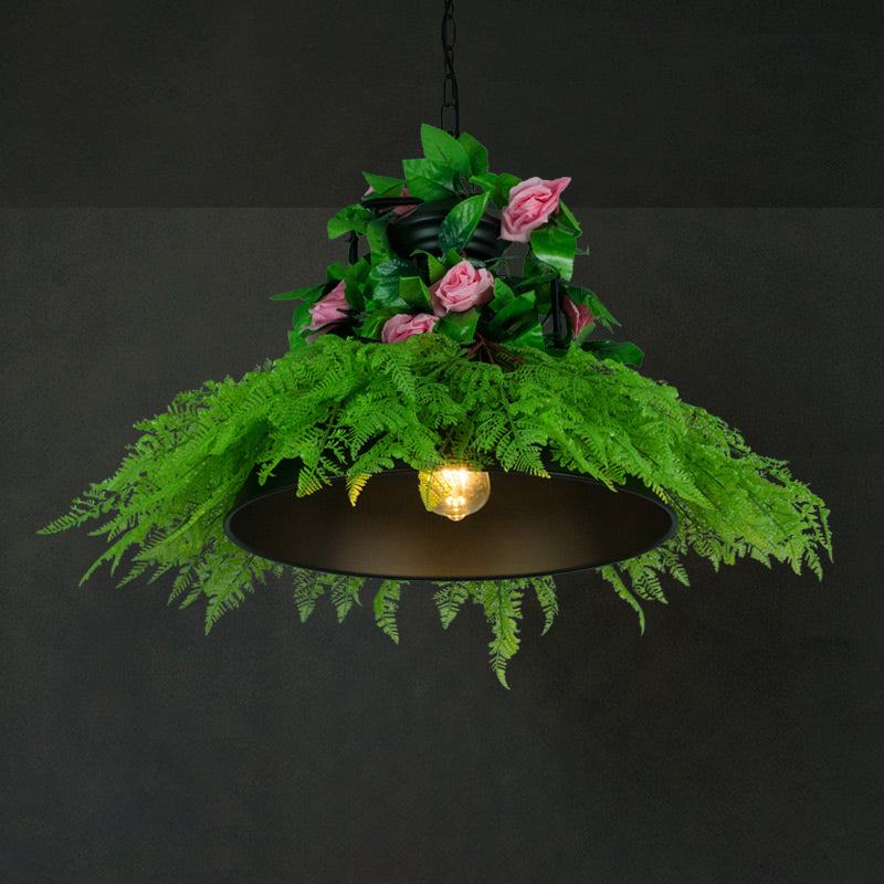Suspension vintage à 1 lampe avec finition métallique - Idéal pour les restaurants avec plante artificielle