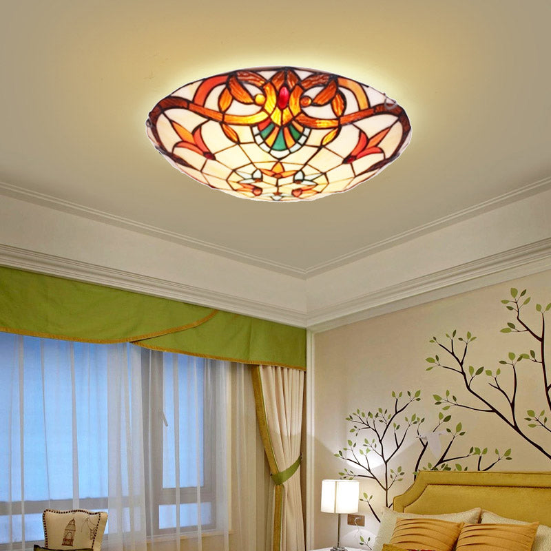 Plafonnier encastré à LED orange en verre Tiffany antique pour chambre à coucher - Montage encastré en forme de fleur"
