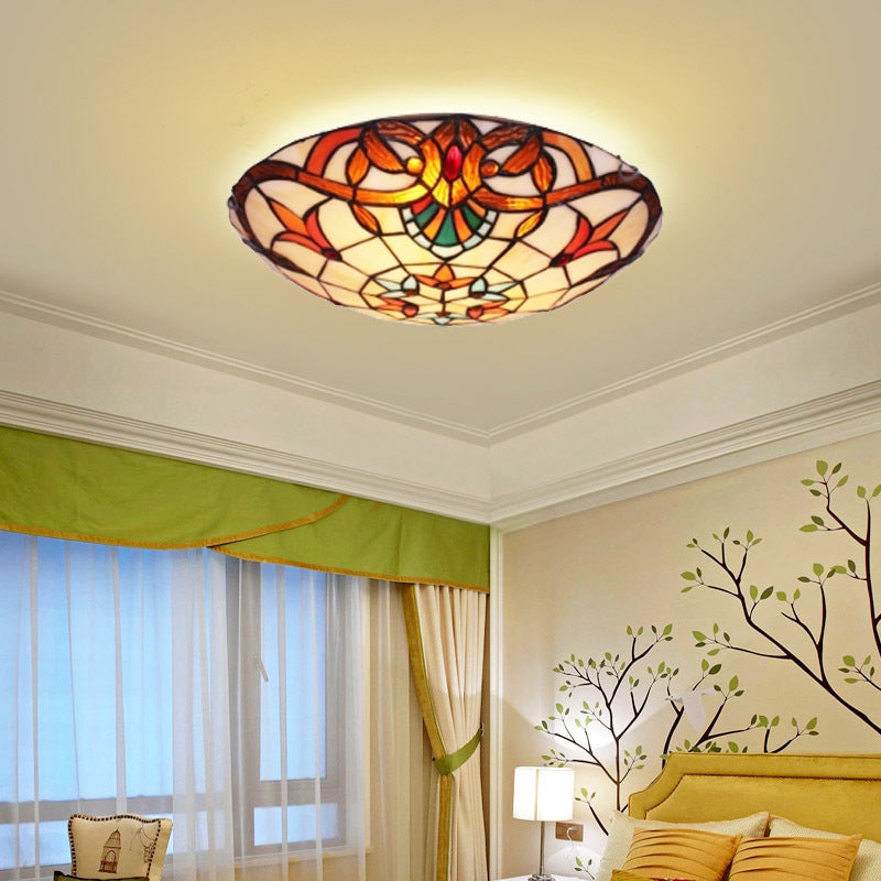 Plafonnier encastré à LED orange en verre Tiffany antique pour chambre à coucher - Montage encastré en forme de fleur"