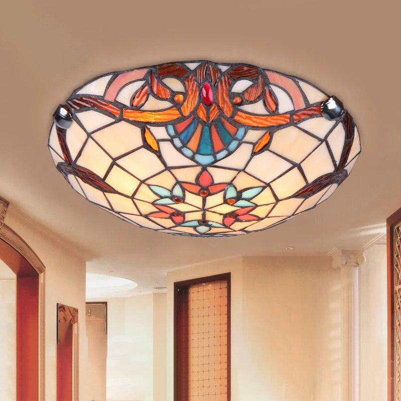 Plafonnier encastré à LED orange en verre Tiffany antique pour chambre à coucher - Montage encastré en forme de fleur"