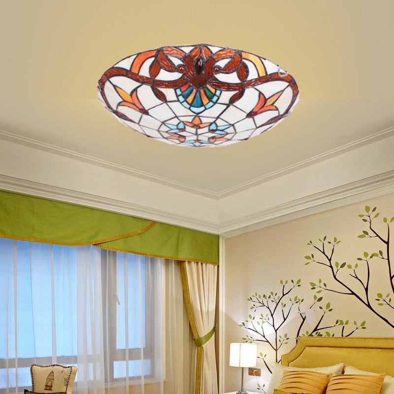 Plafonnier encastré à LED orange en verre Tiffany antique pour chambre à coucher - Montage encastré en forme de fleur"