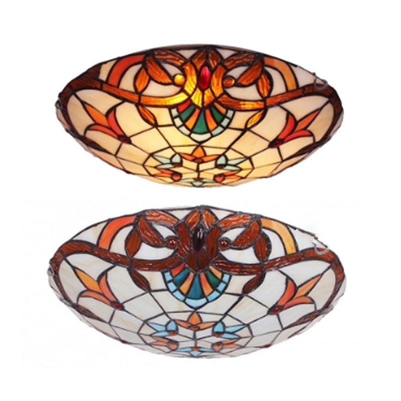 Plafonnier encastré à LED orange en verre Tiffany antique pour chambre à coucher - Montage encastré en forme de fleur"