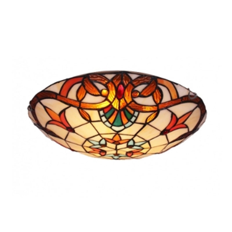 Plafonnier encastré à LED orange en verre Tiffany antique pour chambre à coucher - Montage encastré en forme de fleur"