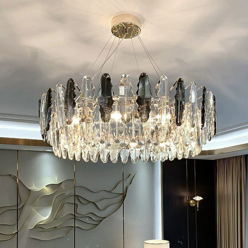 Modern Crystal Drum Chandelier - Clear Living Room Suspension Lighting Fixture