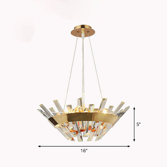 Minimalist Gold Tapered Chandelier Pendant Light with Crystal Prism - Ideal for Living Room Lighting