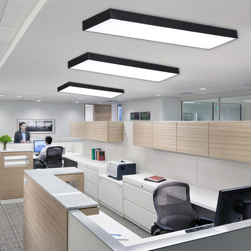 Black Metal LED Office Ceiling Light - Simple Rectangle Flush Mount