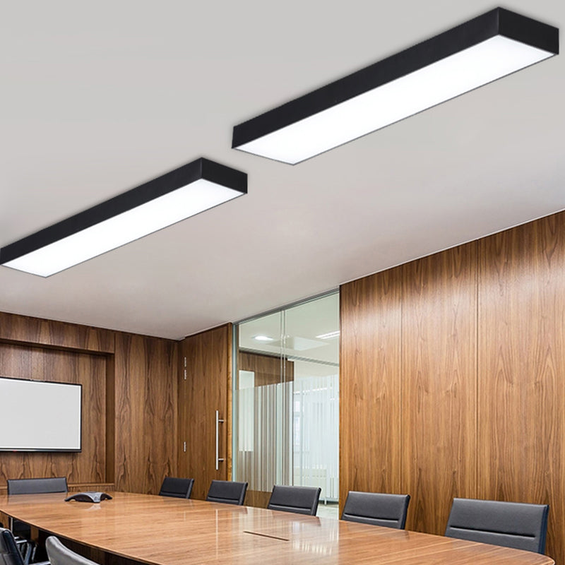 Black Metal LED Office Ceiling Light - Simple Rectangle Flush Mount
