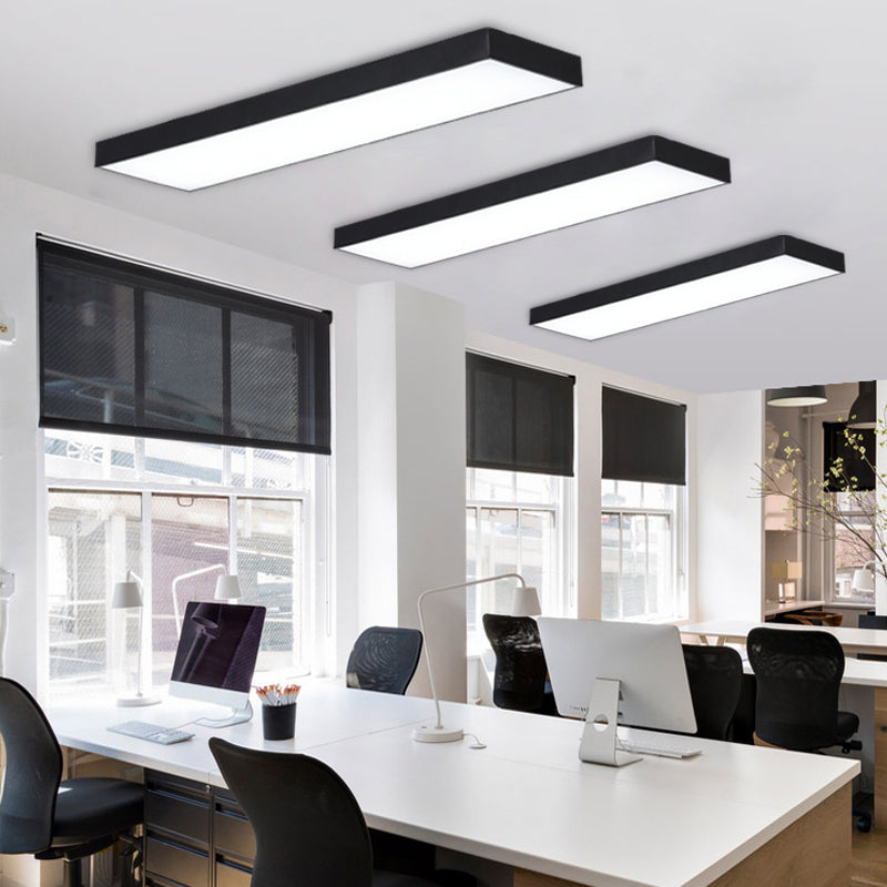 Black Metal LED Office Ceiling Light - Simple Rectangle Flush Mount