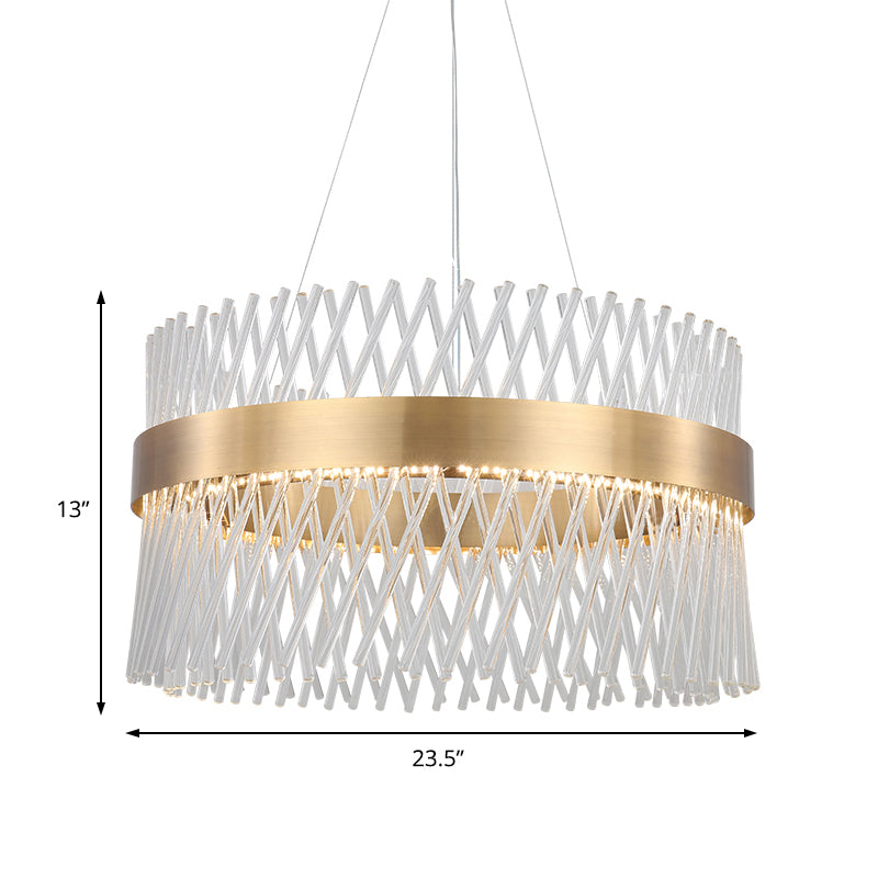 23.5" Crystal Mesh Chandelier with LED Lights - Elegant Brass Pendant Light for Dining Room