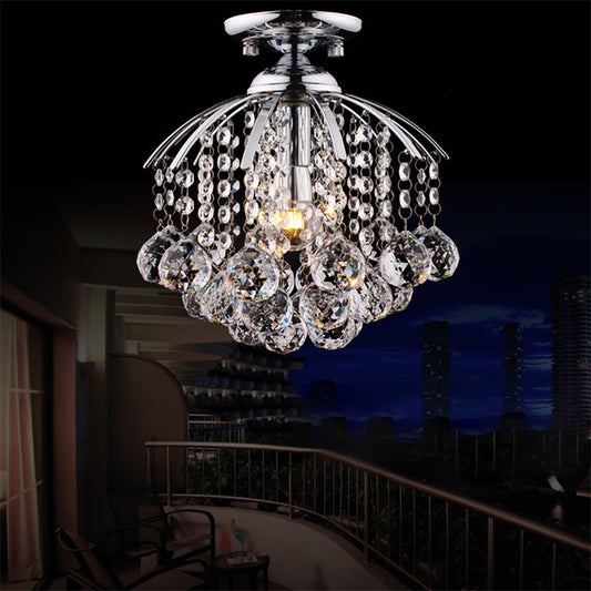 Modernist Crystal Cascade Porch Flush Mount Ceiling Light