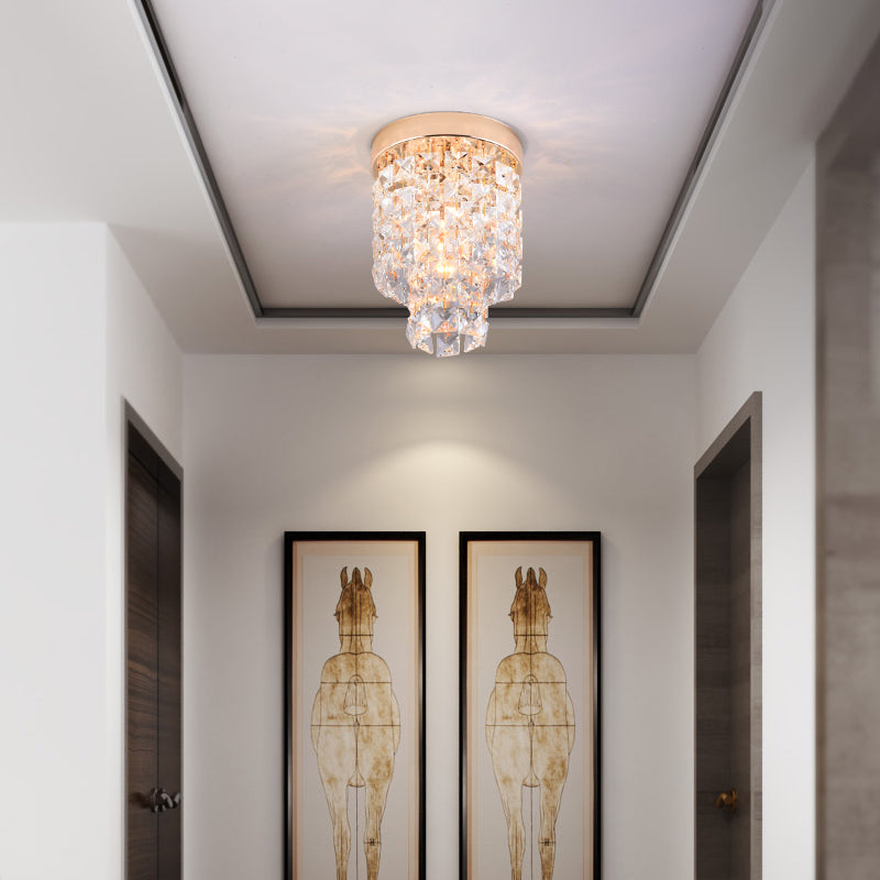 Copper Mini Flush Mount Crystal Ceiling Light - Double Tier, 1-Light