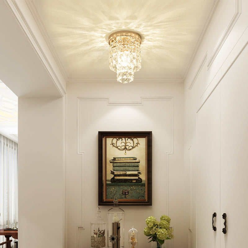 Copper Mini Flush Mount Crystal Ceiling Light - Double Tier, 1-Light