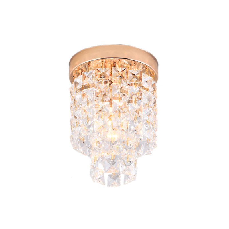 Copper Mini Flush Mount Crystal Ceiling Light - Double Tier, 1-Light