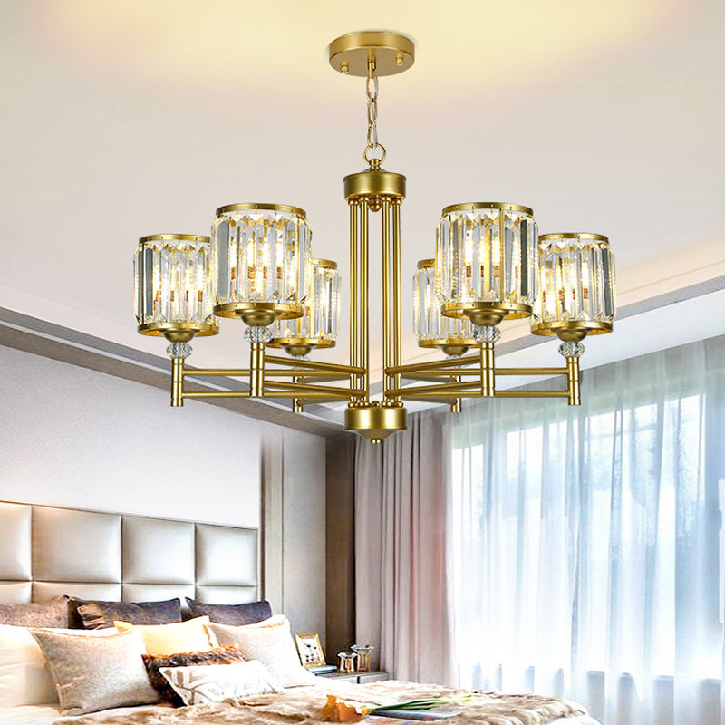 Contemporary Crystal Radial Hanging Chandelier - Brass Finish - 3/6/8 Lights - Bedroom Lighting